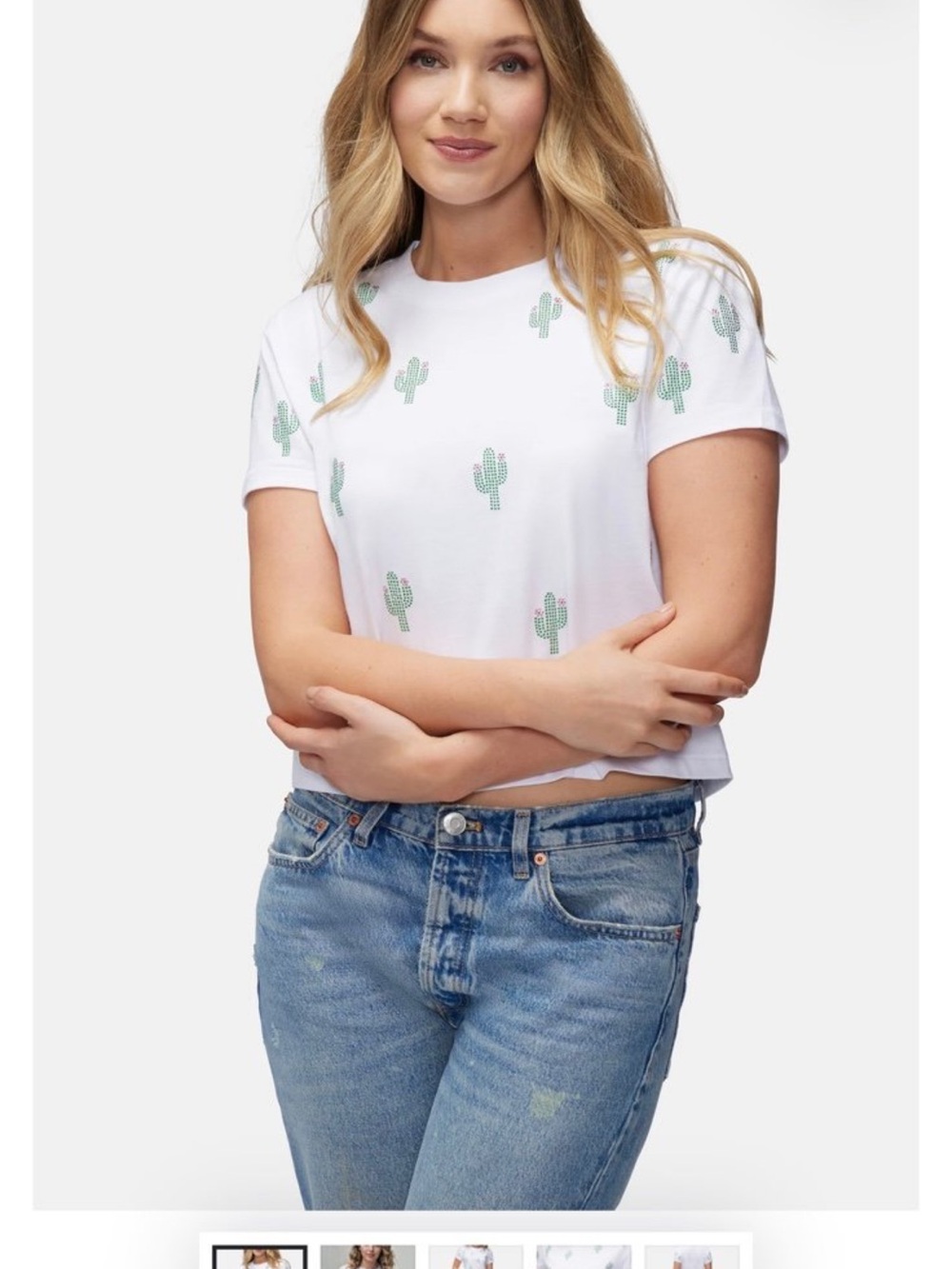 White Fox Boutique White Tee with Green Cactus Print